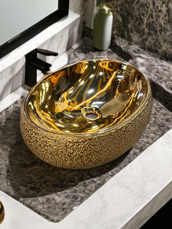 Golden Ceramic Countertop Wash Basin
