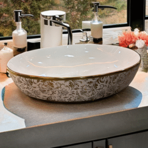 LACTOSE Designer Golden Ceramic Bathroom Wash Basin