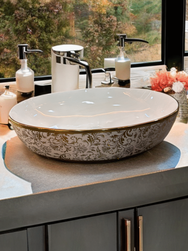 LACTOSE Designer Golden Ceramic Bathroom Wash Basin