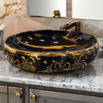 Rea Margot Style Black & Gold Ceramic Countertop Wash Basin